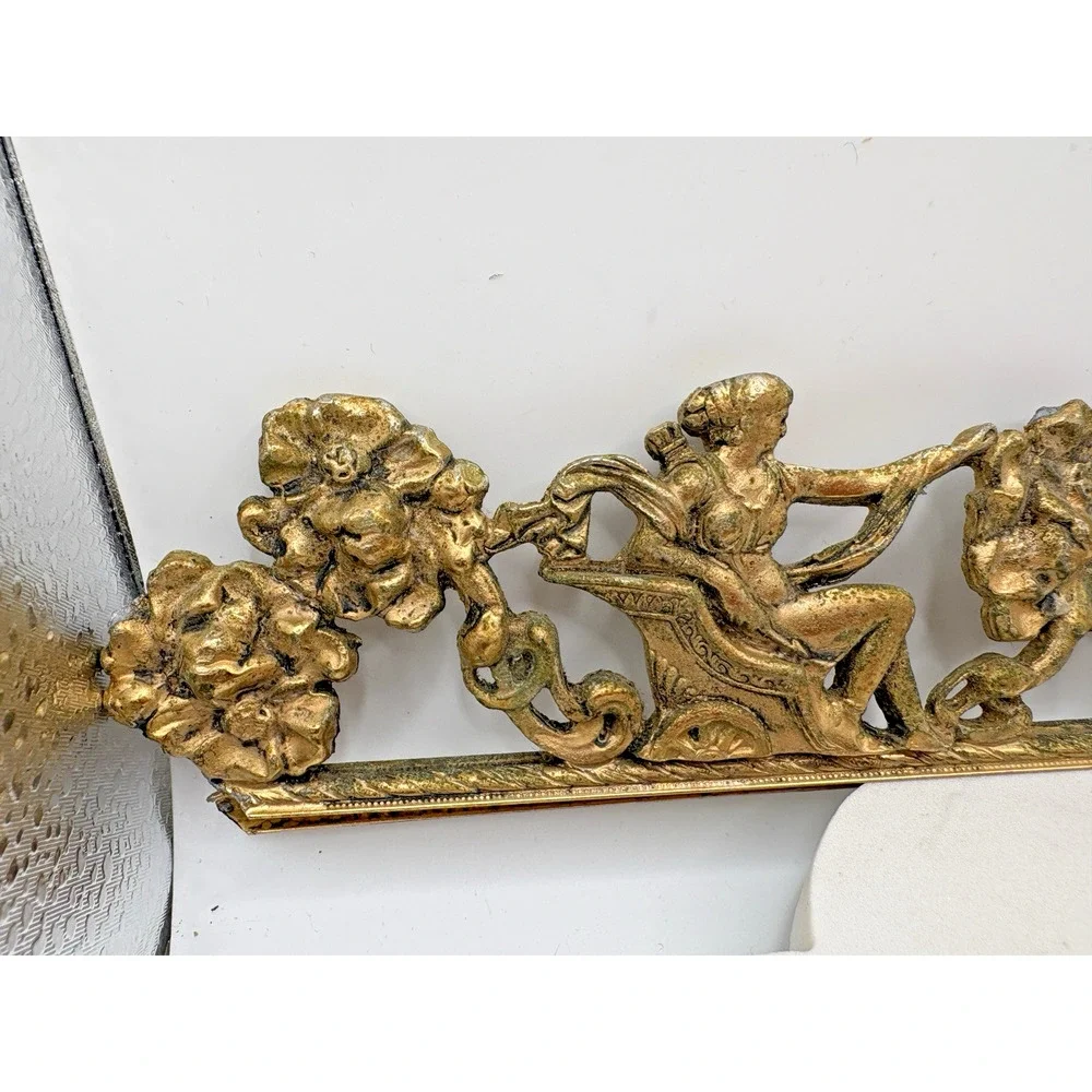 Antique Brass French Mantel Clock Ornament Architectural Greek Gods Chariots 11